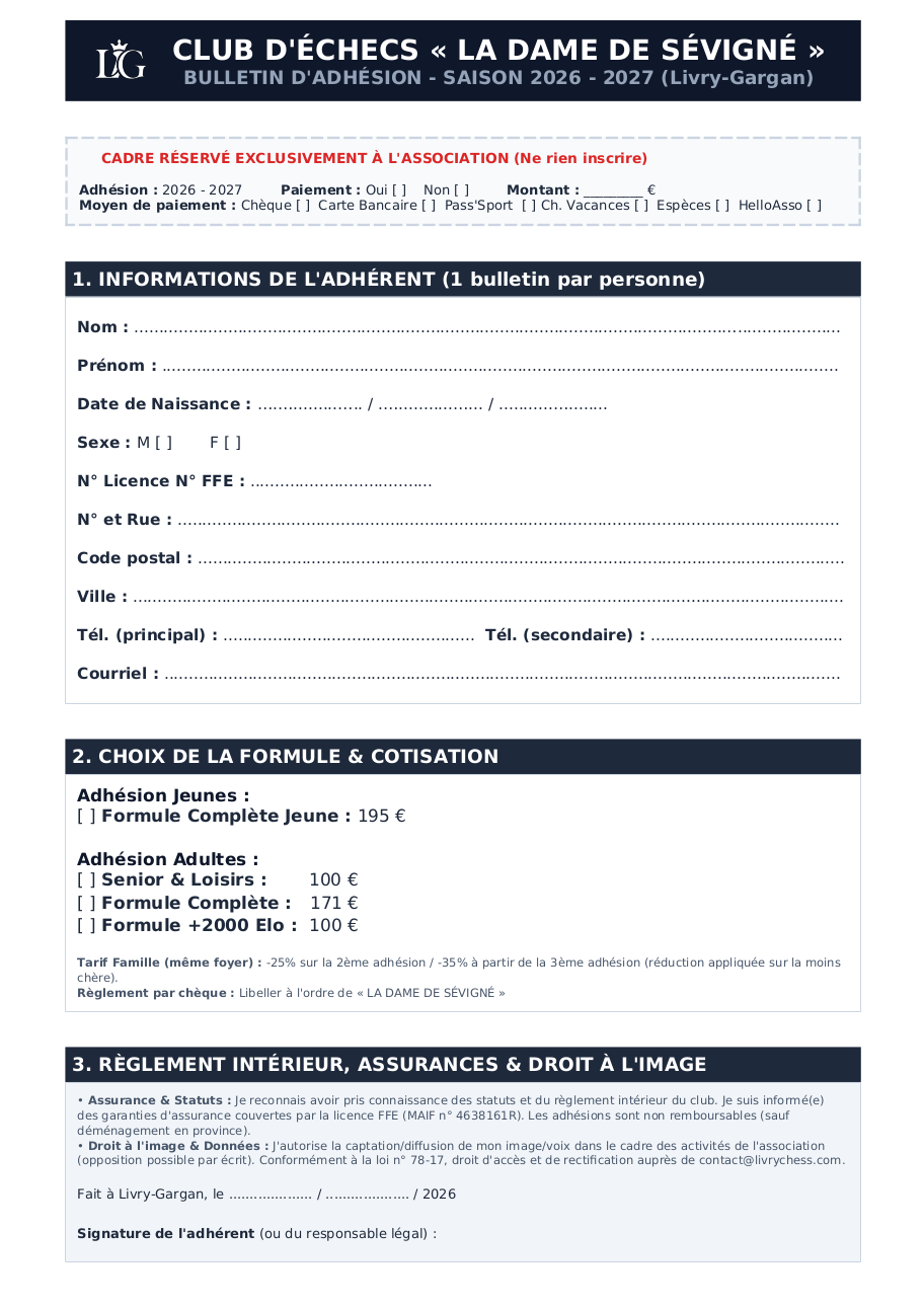 Aperçu bulletin d'adhésion